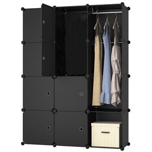 GS Quality Products Lowander 3x4 vakkenkast 'Padova' zwart 111x148 cm - Kunststof kledingkast met hangruimte
