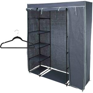 Bathroom Solutions Mobiele kledingkast incl 8x kledinghangers - opvouwbaar - grijs - 167 x 141 cm cm - Campingkledingkasten