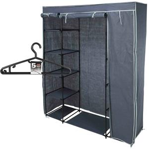 Bathroom Solutions Mobiele kledingkast incl 10x kledinghangers - opvouwbaar - grijs - 167 x 141 cm cm - Campingkledingkasten