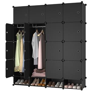 GS Quality Products Lowander 4x5 vakkenkast 'Bari' zwart 150x165 cm - kunststof kledingkast met hangruimte / roomdivider afsluitbaar