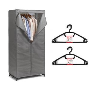 Mobiele kledingkast met kleding hangers - enkele stang - kunststof/metaal - grijs - 50 x 160 x 75 cm - Campingkledingkas