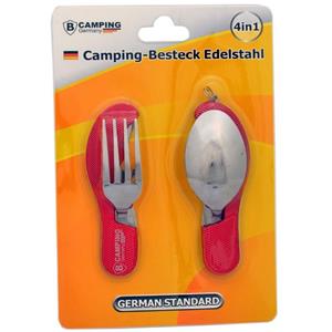 Camping/veld bestekset 4-in-1 - opvouwbaar - rood - RVS - Besteksets