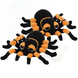 2x stuks pluche zwart/oranje spin knuffel 13 cm speelgoed -