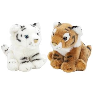 Zachte pluche knuffels 2x stuks - bruine en witte Tijger van 18 cm -