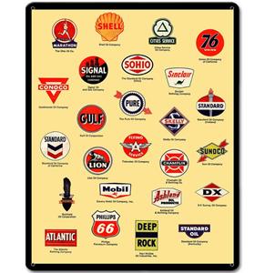 Fiftiesstore Benzinemerk Logo's Zwaar Metalen Bord 39 x 29 CM