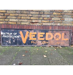 Fiftiesstore Veedol Motor Oil & Greases Metalen Straatbord - Origineel - Met Houten Frame - 183 x 46 cm