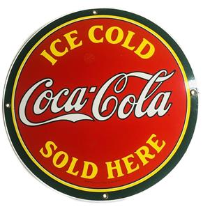Fiftiesstore Ice Cold Coca-Cola Sold Here Emaille Bord - 29 cm ø