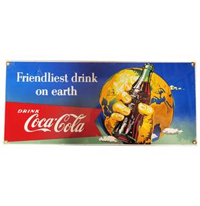 Fiftiesstore Coca-Cola - Friendliest Drink On Earth Emaille Bord - 42 x 18 cm - Ande Rooney 1990's