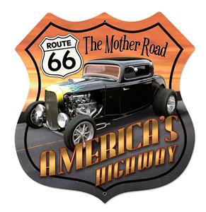 Route 66 America's Highway Hot Rod Zwaar Metalen Bord XL
