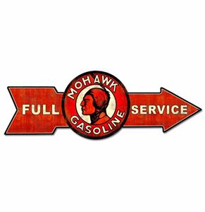 Fiftiesstore Retro Mohawk Gasoline Full Service Pijl Vintage Look Zwaar Metalen Bord 80 x 27 cm