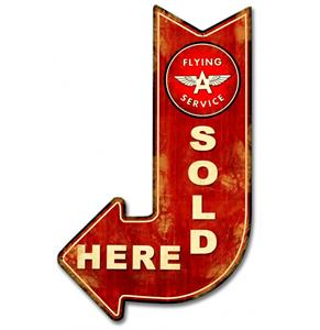 Fiftiesstore Flying A Red Sold Here Arrow Zwaar Metalen Bord 63 x 37,5 cm