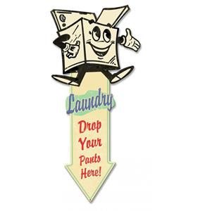 Fiftiesstore Laundry Arrow Down Zwaar Metalen Bord 60 x 28 cm