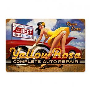 Fiftiesstore Yellow Rose Complete Auto Repair Zwaar Metalen Bord