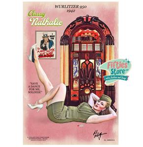 Fiftiesstore Wurlitzer 950 Jukebox Pin-Up Classy Nathalie Zwaar Metalen Bord 44,5 x 29 cm