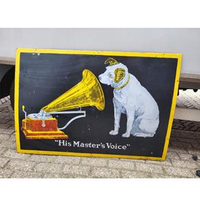 Fiftiesstore His Master's Voice Emaille Bord - Extra Groot - 122 x 84 cm - Zeldzaam - Origineel