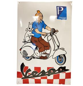 Fiftiesstore Piaggio Vespa Emaille Bord - Kuifje Editie - 60 x 40 cm