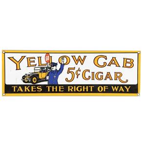 Fiftiesstore Yellow Cab Takes The Right Of Way Emaille Bord - 46 x 15 cm