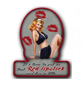 Fiftiesstore Red Lipstick Pin Up Zwaar Metalen Bord