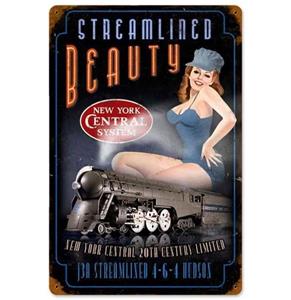 Fiftiesstore Streamlined Beauty Pin Up Heavy Gauge Metal Sign 44 x 28 cm