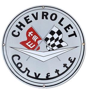 Fiftiesstore Chevrolet Corvette Emaille Bord - 29 cm ø - Ande Rooney 1990's