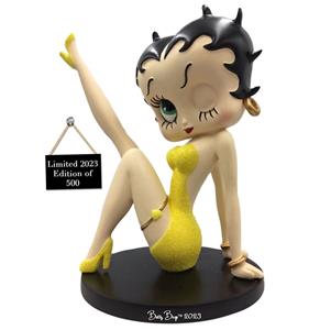 Fiftiesstore Betty Boop Leg Up 2023 Beperkte Oplage Van 500 Stuks (Gele Glitter Jurk) Beeldje