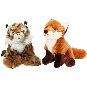 Nature Planet Bosdieren zachte pluche knuffels 2x stuks - Lynx en Vos van 18 cm -