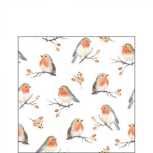 Ambiente Papierserviette Rotkehlchen und Beerenzweige, (20 St), 33 cm x 33 cm