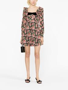 Alessandra Rich rose-print silk flared dress - Zwart