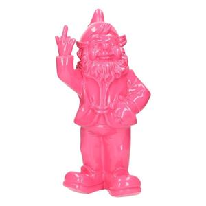 Stoobz design tuinkabouter met opgestoken middelvinger - roze - 32 cm - fuck you - beeldje -