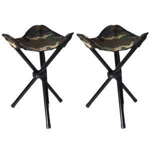 Van Os Set van 2x stuks drie poot opvouwbare krukjes camouflage leger groen cm -