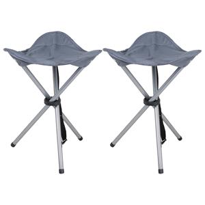 Urban Living bijzet krukje/stoeltje - 2x - Opvouwbaar - Camping/outdoor - D32 x H43 cm - Grijs -