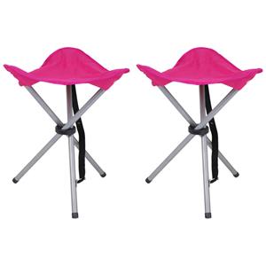 Urban Living bijzet krukje/stoeltje - 2x - Opvouwbaar - Camping/outdoor - D32 x H43 cm - Roze -