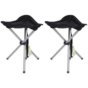 Urban Living bijzet krukje/stoeltje - 2x - Opvouwbaar - Camping/outdoor - D32 x H43 cm - Zwart -
