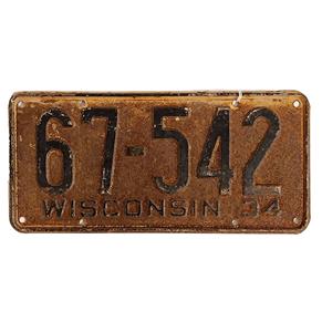 Fiftiesstore Wisconsin Kentekenplaat - 1934 - Origineel