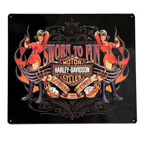 Fiftiesstore Harley-Davidson Sworn To Fun Babes Metalen Bord - 38 x 33cm