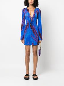 Louisa Ballou abstract-print long-sleeved kaftan dress - Blauw