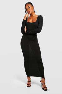 Boohoo Long Sleeve Square Neck Midaxi Dress, Black