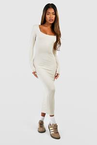 Boohoo Long Sleeve Square Neck Midaxi Dress, Stone