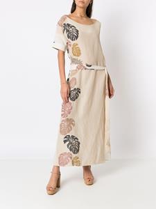 Amir Slama Jurk met palmbladprint - Beige