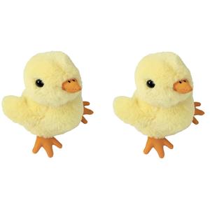 Inware pluche kuikentje knuffeldier - 2x - geel - lopend - 6 cm -