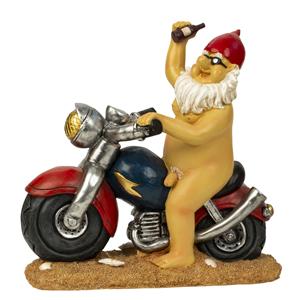 Tuinkabouter beeld Biker met blote reet - Polystone - Motor rijder - 32 x 32 cm -