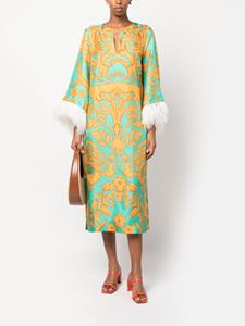 La DoubleJ feather-trim silk kaftan - Oranje