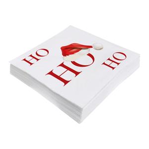 60x stuks kerst thema servetten wit Ho Ho Ho 33 x 33 cm -