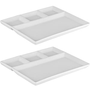 Fonduebord/gourmetbord - 2x - porselein - wit - 23 x 18 cm - 4 vakken -
