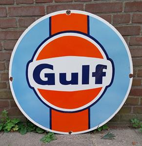 Fiftiesstore Gulf Logo Zwaar Emaille Bord - Ø76cm