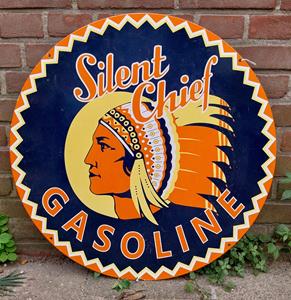 Fiftiesstore Silent Chief Gasoline Dubbelzijdig Emaille Bord - Ø61cm