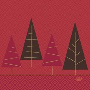 Kerst thema servetten - 60x st - 33 x 33 cm - rood met kerstbomen -