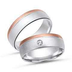 Unique Trouwringen 8 Karaat Wit-Rood Goud Met Diamant