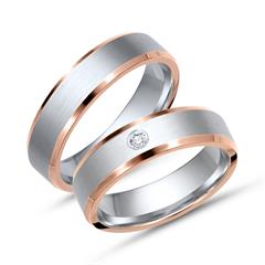 Unique Trouwringen 14 Karaat Wit-Rood Goud Met Diamant
