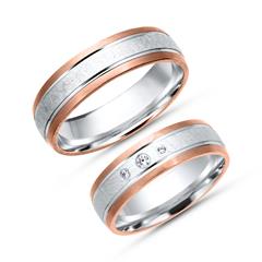 Unique Trouwringen 8 Karaat Wit-Rood Goud 3 Diamanten